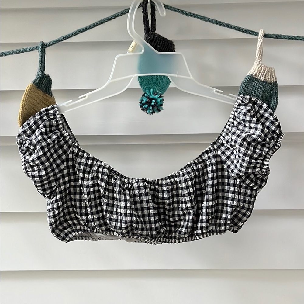 Solid & Striped Black and White Gingham bikini top